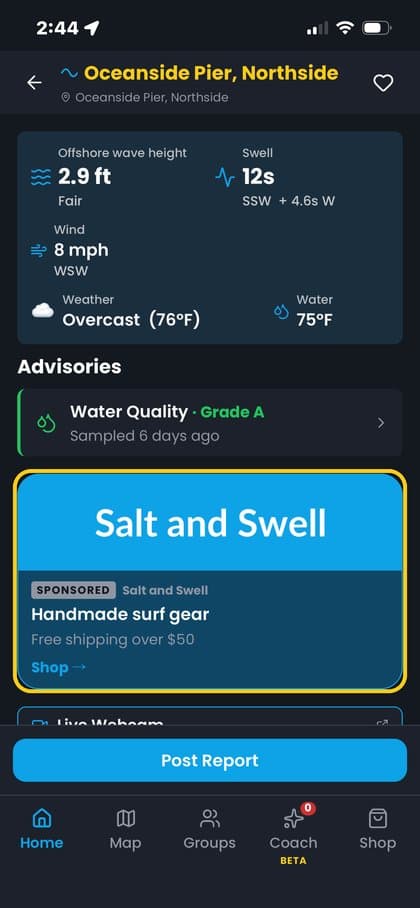 A real sponsored banner on a Froth spot page